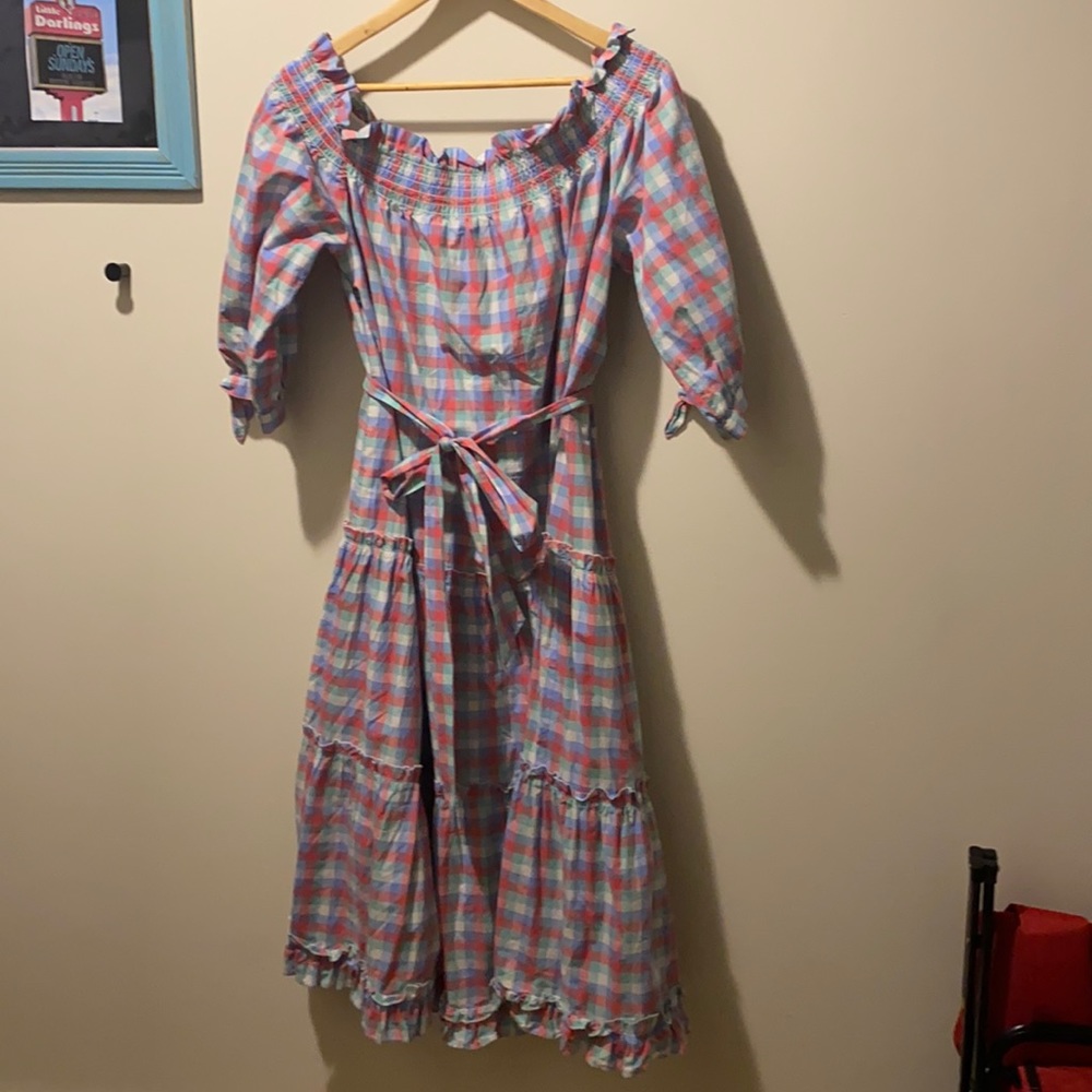 Kate Spade Plaid Madras Off Shoulder Dress